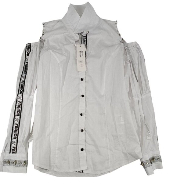 Nice Instabul Women Shirt Small Off‎ Shoulder Embellished Button Down - Picture 1 of 7